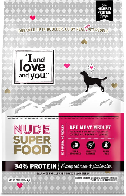 I and love and you Nude Super Food Dry Dog Food - Red Meat Medley - Prebiotic + Probiotic, Grain Free, Real Meat, No Fillers, 23lb Bag