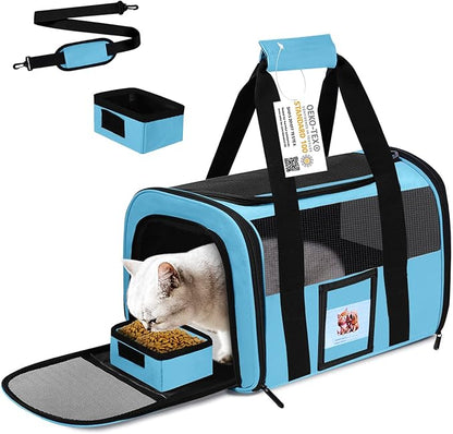 Cat Carrier Dog Carriers Airline Approved for Small Dogs, Kitten, Carriers for Small Medium Cats Under 15lb, Collapsible Soft Sided TSA Approved Pet Travel Carrier-Blue