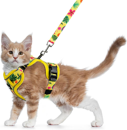 Halypet Cat Harness and Leash Set for Walking, Escape Proof Adjustable Vest Harness with 3-in-1 Integrated Buckles, Easy Control Soft Breathable Mesh with Reflective Strips for Cats, S, Bright Yellow