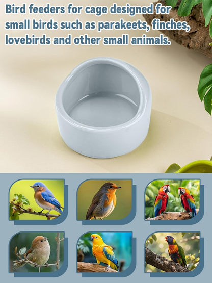 2 Pcs Bird Food Bowl Ceramic Bowls for Birds Small Parakeet Food Bowl Parrot Feeding Cups, Bird Cage Feede for Parakeets Conure Cockatiels Lovebird Budgie (Blue)