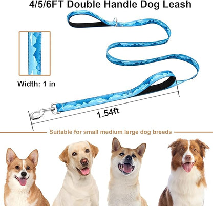 5ft Dog Leash with Two Padded Handles, Heavy Duty Strong Nylon Pet Leash with Soft Neoprene Handle for Small Medium Large Dogs, Blue Sunset
