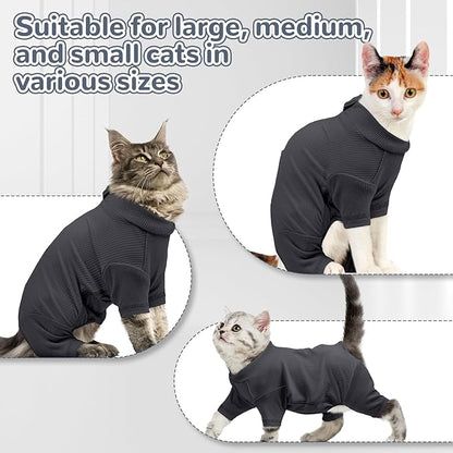 Sticky Hair Cat Clothes, Breathable & Lightweight, Reduces Shedding Fur Pajamas, Full Body Long Sleeve Surgical Bodysuit, Stop Licking & Shedding,Darkgrey,XL