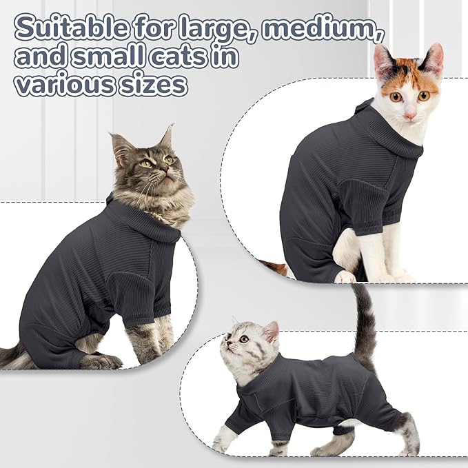 Sticky Hair Cat Clothes, Breathable & Lightweight, Reduces Shedding Fur Pajamas, Full Body Long Sleeve Surgical Bodysuit, Stop Licking & Shedding,Darkgrey,2XL