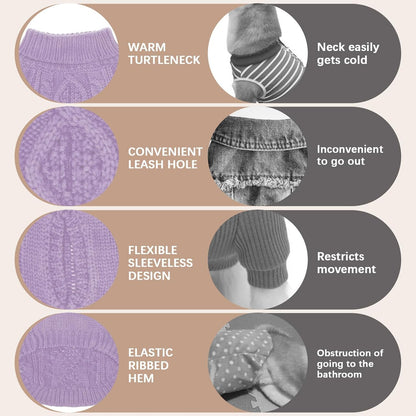 BINGPET Thermal Knitted Dog Sweater for Small Medium Large Dogs,Winter Dog Cat Coat Warm Sweartershirts Outfits,Classic Cable Knit Turtleneck Pullover Dog Jumper Coat Warm Sweartershirts