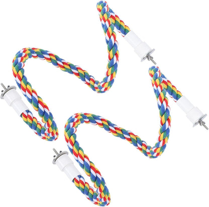 2PCS 60cm/23.6in Bird Rope Perch, 1.8cm Soft Cotton Parakeet Perches, Colorful Bird Cage Accessories with Fixing Screws for Birds to Chew and Stand On