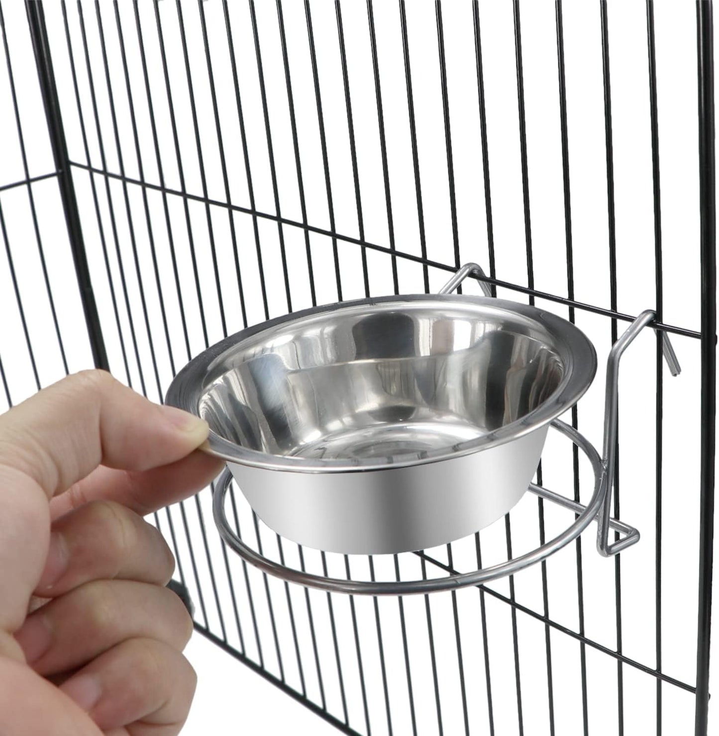 Wontee Pet Bowl Stainless Steel Hanging Food Water Bowls Bird Cage Feeder for Birds, Parrots, Small Sized Dogs and Cats (S)