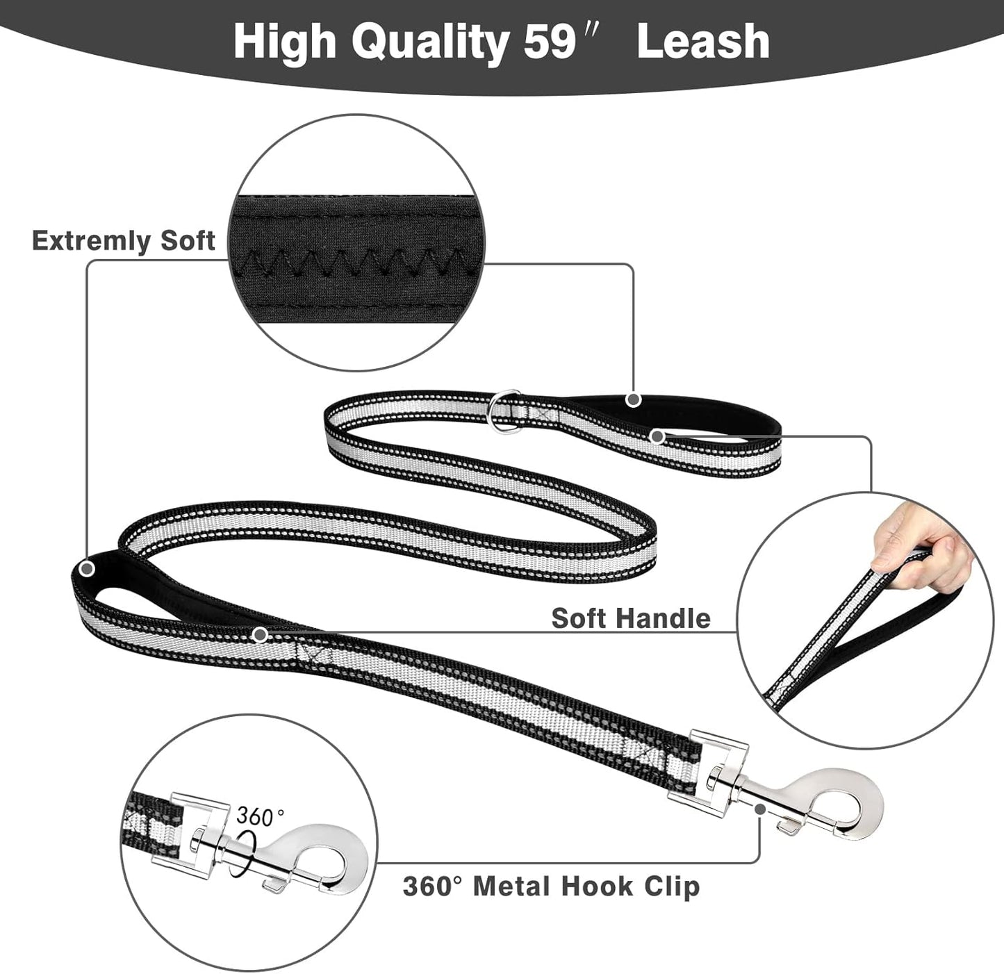 WINSEE Pet Harness Collar and Leash Set, All-in-one Reflective Dog Harness No Pull with Adjustable Buckles for Puppies, Small, Medium, Large, and Extra-Large Dogs (Medium, Black)