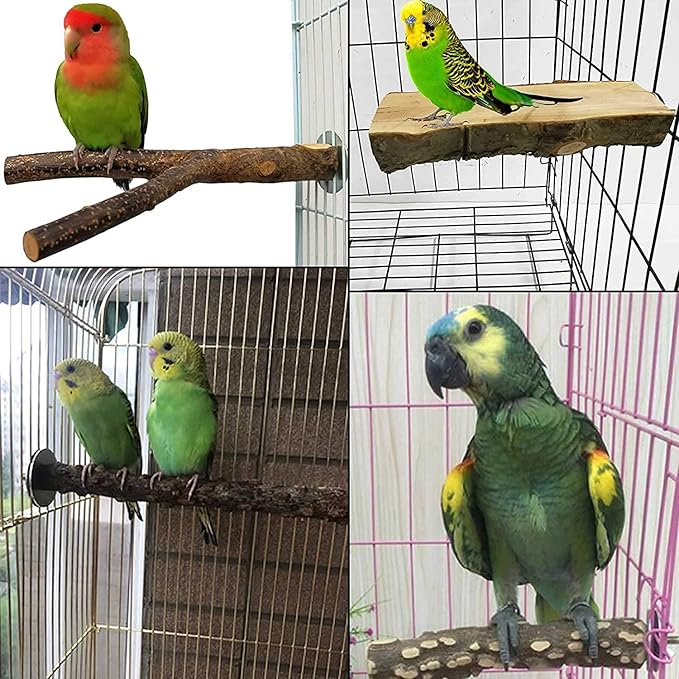 kathson 8PCS Wood Bird Perch Natural Parakeet Perches Bird Swing Chew Toys Natural Paw Grinding Stick Cage Accessories for Parrot Cockatiels Budgie Conure Finches Lovebirds