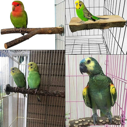 kathson 8PCS Wood Bird Perch Natural Parakeet Perches Bird Swing Chew Toys Natural Paw Grinding Stick Cage Accessories for Parrot Cockatiels Budgie Conure Finches Lovebirds