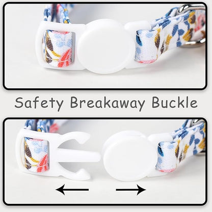 Unique style paws 2 Pack Kitten Collar Breakaway with Bell & Pendant, Adjustable Safety Cat Cotton Collars for Girl Boy Cats and Small Pets