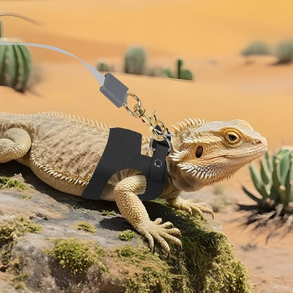 3Pack Bearded Dragon Leash and Harness Set, Bearded Dragon Accessories Clothes Stuff, Adjustable Easy Walk Rat Harness with 6.56 ft, Vest Accessories for Reptile Squirrel Rat Walking (3 Size, Black)