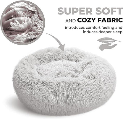 Whiskers & Friends Cat Bed Dog, Cat Beds for Indoor Cats Washable, Orthopedic Soft Fluffy Round Calming Pet Bed for Small to Large Kitty Kittens & Dogs, Small Dog Beds & Furniture