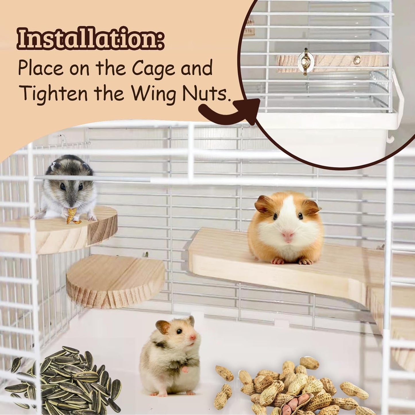 Chinchilla Cage Accessories Hamster Accessories, Chinchilla Toys Wood Platform Dwarf Hamster Cage Board, Chinchilla Cage Sturdy Standing and Jumping Wooden Board for Parrot Cage Rat Cage (Board)