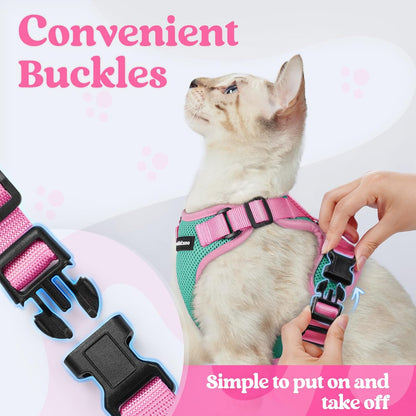 rabbitgoo Cat Harness and Leash Set, Escape Proof Soft Adjustable Vest Harnesses for Outdoor Walking, Easy Control Breathable Kitten Jacket with Reflective Strips, Green & Pink, XS