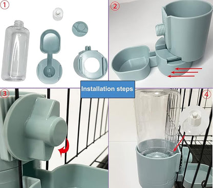 Rabbit Water Bottle 17 OZ Bunny Hanging Water Fountain Automatic Guinea Pig Water Dispenser No Leak Drinking Feeder for Bunny Chinchilla Hamsters Cat Dog Small Animals (Blue)