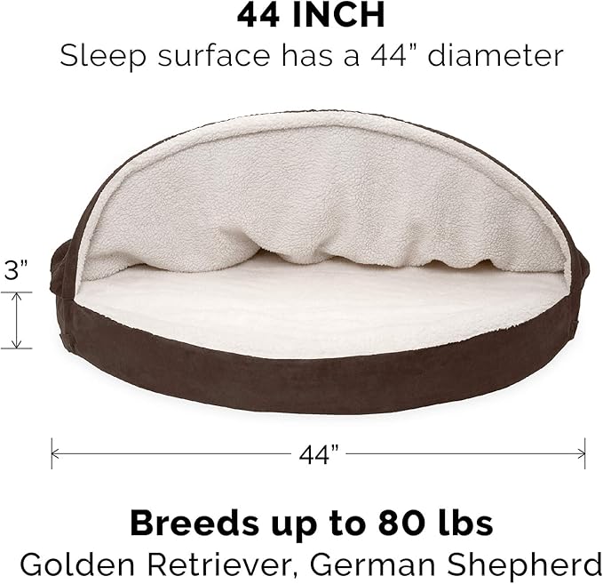 Furhaven 44" Round Orthopedic Dog Bed for Large Dogs w/ Removable Washable Cover, For Dogs Up to 80 lbs - Sherpa & Suede Snuggery - Espresso, 44-inch