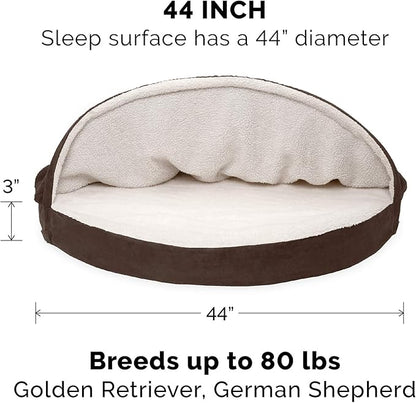 Furhaven 44" Round Orthopedic Dog Bed for Large Dogs w/ Removable Washable Cover, For Dogs Up to 80 lbs - Sherpa & Suede Snuggery - Espresso, 44-inch