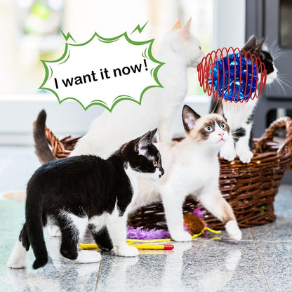 Jecery 5 Pcs Halloween Cat Spring Balls Toys Stretchable Rolling Balls Colorful Playful Coils Interactive Spring Action Toy Caged Rats for Kitten Cat Pet Supplies(Crinkle Ball,Multicolor,5 Pcs)