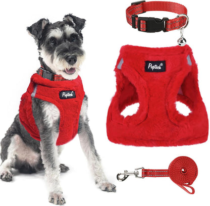 PUPTECK Adjustable Dog Harness Collar and Leash Set Step in No Pull Pet Harness for Small Medium Dogs Puppy and Cats Outdoor Walking Running, Soft Mesh Padded Reflective Vest Harnesses, Red M