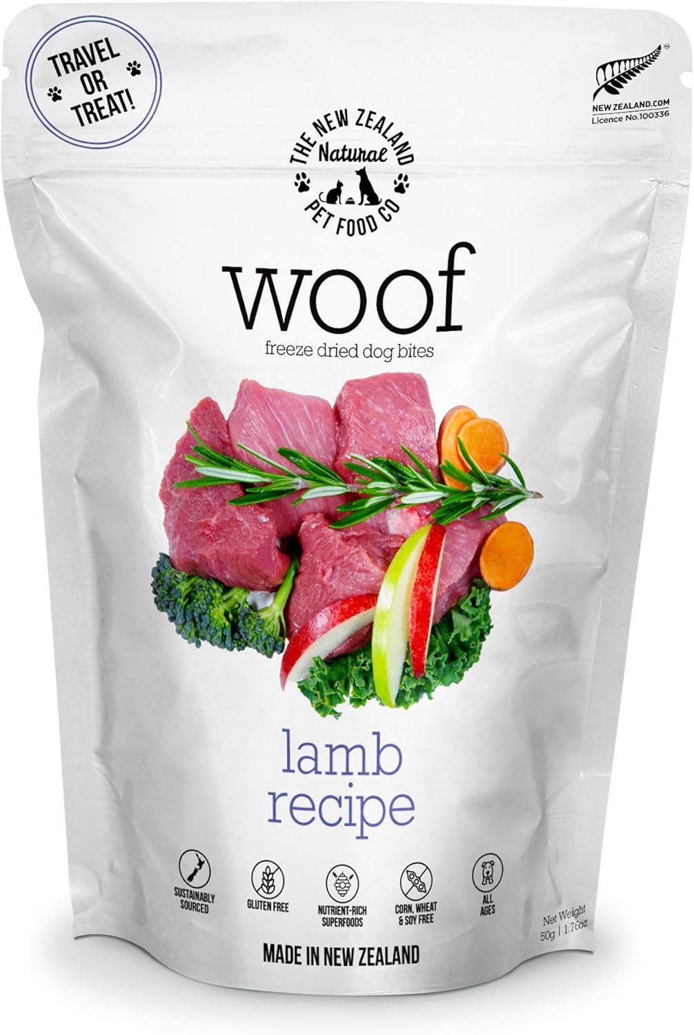The New Zealand Natural Pet Food Co. Woof Freeze Dried Dog Food - Lamb Recipe, High Protein, Dog Food Topper & Dog Treats, All Life Stages, 1.76 oz