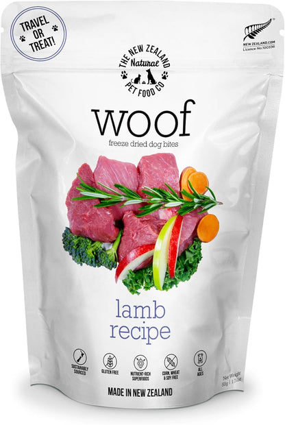The New Zealand Natural Pet Food Co. Woof Freeze Dried Dog Food - Lamb Recipe, High Protein, Dog Food Topper & Dog Treats, All Life Stages, 1.76 oz