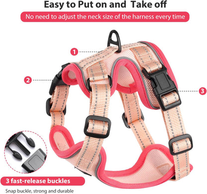 Rttochfy Cat Harness and Leash Set, Adjustable and Reflective Cat Vest, Escape Proof Kitten Harness, Easy to Put on with 3 Buckles for Cats Walking and Traveling (Pink, S)