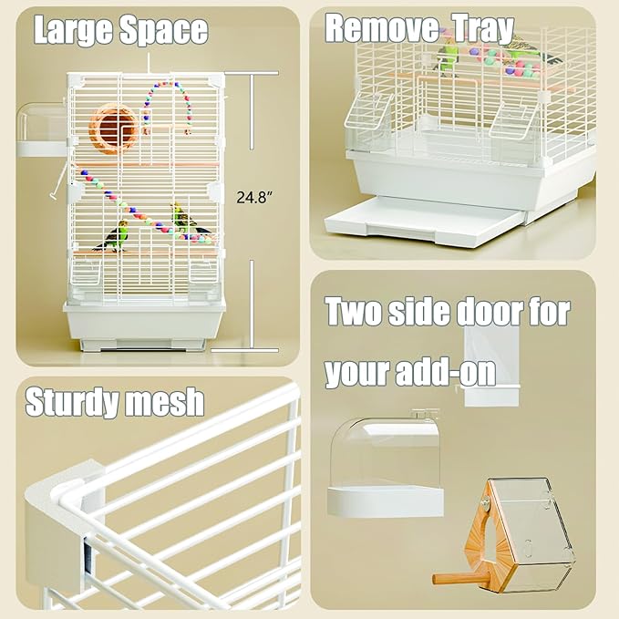 Basic Bird Cage, 24.8inch Parrot Cage (24.8" x 14.6" x 11"),Bird Cage with Ladder, Horizontal Bar, 2 Feeders, and Bird Nest