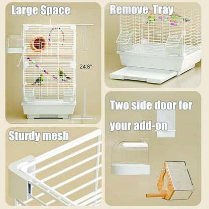 Basic Bird Cage, 24.8inch Parrot Cage (24.8" x 14.6" x 11"),Bird Cage with Ladder, Horizontal Bar, 2 Feeders, and Bird Nest