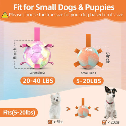 QDAN Small Dog Balls: Dog Soccer Ball with Straps- Premium Dog Toys Balls- Puppy Outdoor Dog Toys Pet Training Ball Birthday Gifts for Small Dogs- Rainbow Orange (5 Inch)