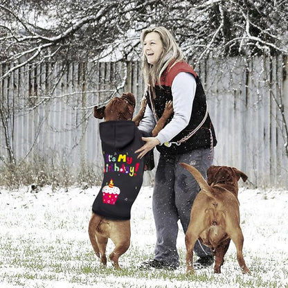 GreenJoy Dog Sweater Dog Hoodie Cold Weather Coat Hooded Sweatshirt for Puppies,Cats, Small Medium Large Dogs (Black(It's My Birthday), Large)