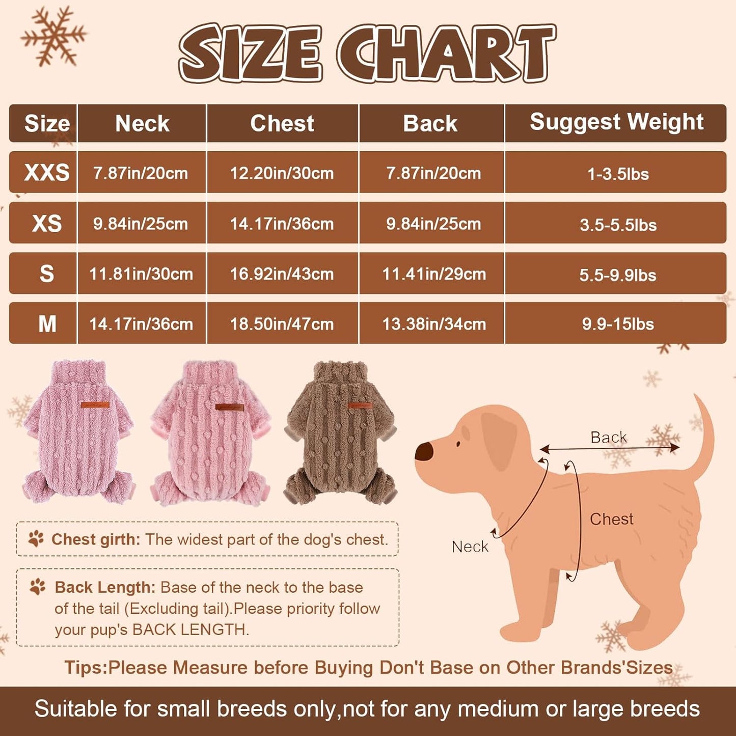 Dog Sweater for Small Dogs, XXS Dog Sweaters Turtleneck Doggie Pajamas Jumpsuits, Small Doggy Clothes Girl Boy, Cold Weather Puppy Onesie Outfits Yorkie Chihuahua Apparel,Khaki,M