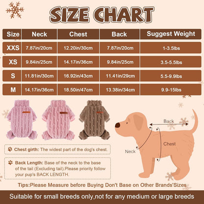 Dog Sweater for Small Dogs, XXS Dog Sweaters Turtleneck Doggie Pajamas Jumpsuits, Small Doggy Clothes Girl Boy, Cold Weather Puppy Onesie Outfits Yorkie Chihuahua Apparel,Khaki, S