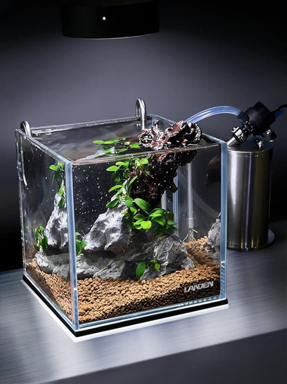 LANDEN 25C 3.7 Gallon Cube Rimless Low Iron Aquarium Tank, W9.84×D9.84×H9.84 in(25x25x25cm) 5mm Thickness with Nano Foam Leveling Mat Included