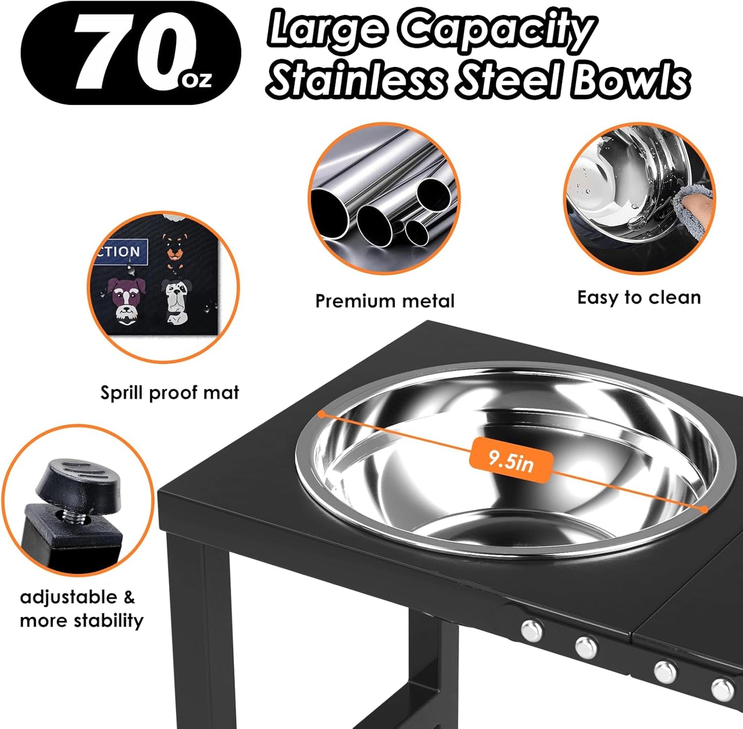 Metal Elevated Dog Bowl for Large 𝐋𝐚𝐫𝐠𝐞 Raised Bowl Stand with Sprill Proof Mat and 2000ML Pet Bowls, Food & Water Bowls 16" Tall Dog Feeder for Large Breed