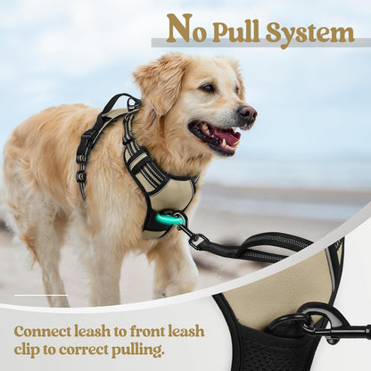 rabbitgoo Dog Harness No Pull with 2 Leash Clips, Adjustable Soft Padded, Reflective Oxford No Choke Pet Vest with Easy Control Handle for Medium Sized Dogs, Beige, M