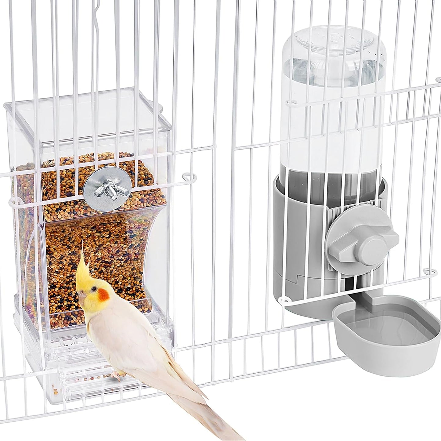 No Mess Bird Feeder Water Dispenser Set, Bird Feeder for Cage, Cage Accessories for Cockatiels, Finches, Budgies and Canaries