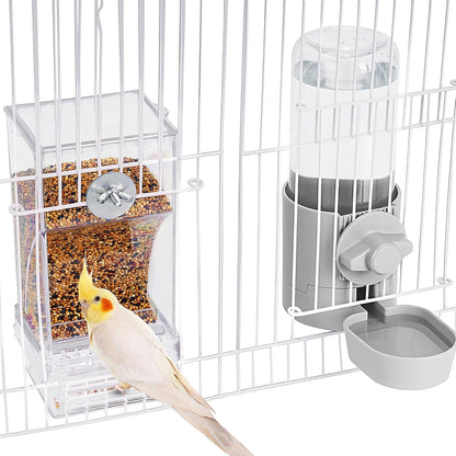 No Mess Bird Feeder Water Dispenser Set, Bird Feeder for Cage, Cage Accessories for Cockatiels, Finches, Budgies and Canaries