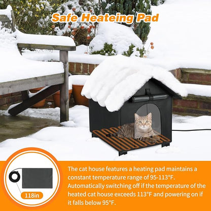 BWOGUE Extra-Large Elevated Heated Cat House for Outdoor Cats in Winter, Waterproof & Insulated Feral Cat Shelter for Outside Cats, Weatherproof Feral Cat House for Outside(Extra-Large Black)