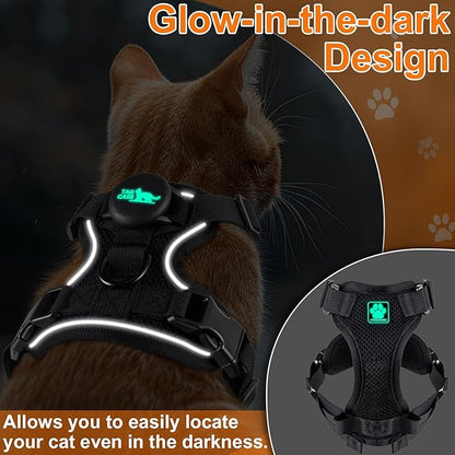Cat Harness and Leash for Walking,Airtag Cat Harness and Leash Set with Integrated Hidden type Air Tag Holder,Escape Proof Reflective Adjustable Vest Harnesses with Apple Air Tag Case for Cats,Puppies