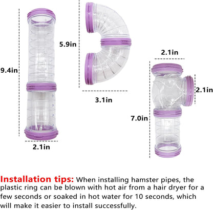 8PCS Hamster Tunnel Tube DIY Assorted Toy Transparent Adventure Pipe Playground Excercise Set for Mouse Syrian Hamster Gerbil (Purple)