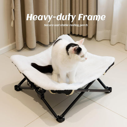 PETKARAY Foldable Elevated Cat Bed, Fluffy Kitty Lounge Furniture with Metal Frame, Raised Cat Hammock Chair for Indoor Cats