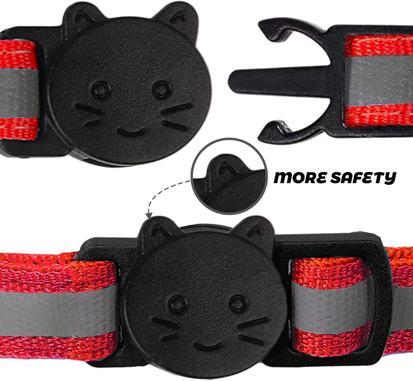 BANMODER 2 Pack Reflective Cat Collar Breakaway with Bell,Personalized Kitten Collars,Adjustable Safety Buckle Collar for Male Cats Girls & Boys (Red)