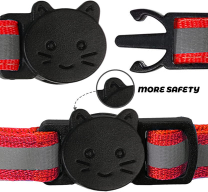 BANMODER 2 Pack Reflective Cat Collar Breakaway with Bell,Personalized Kitten Collars,Adjustable Safety Buckle Collar for Male Cats Girls & Boys (Red)