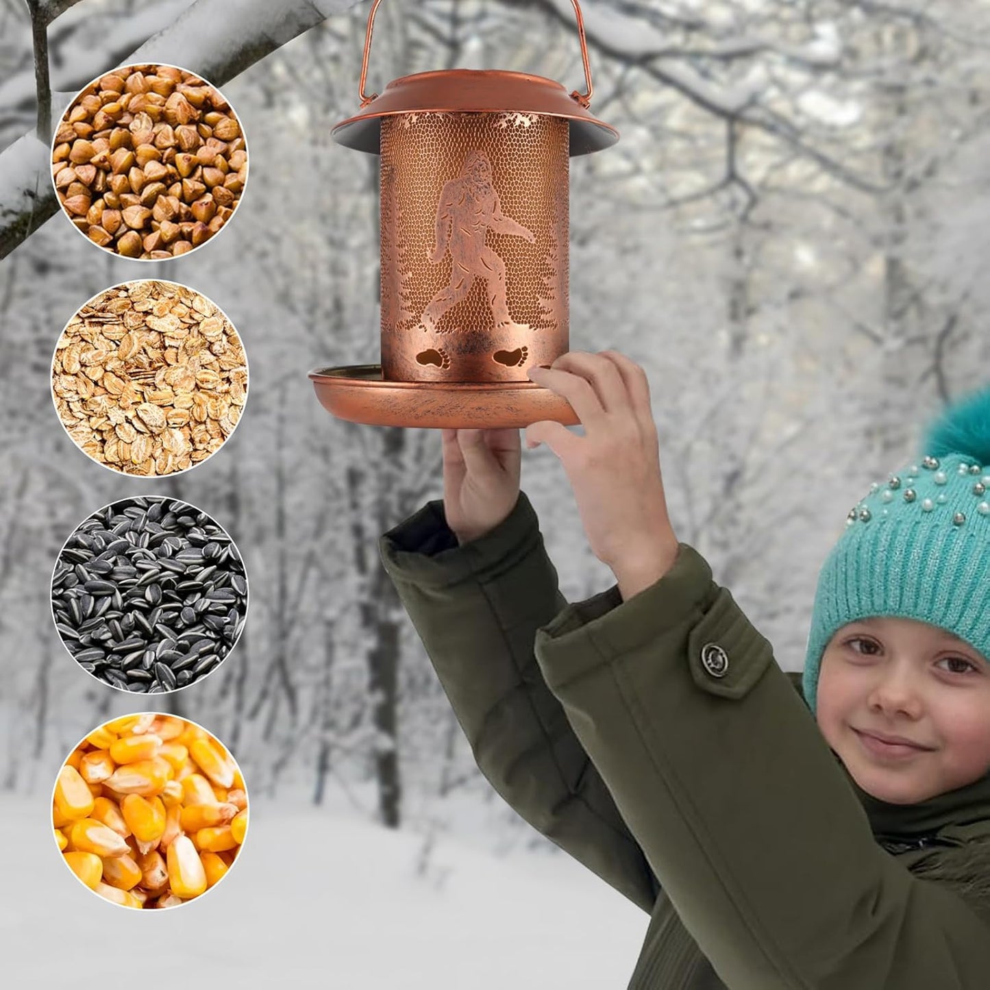 Bird Feeders for Outdoors Solar Lanterns Outdoor Waterproof Bigfoot Hanging Garden Decor Birthdays for Women Mom Metal Solar Decoration Outside for Yard, Patio, Lawn(Sasquatch Pattern)