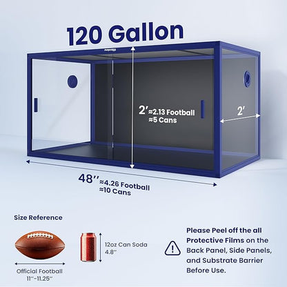 120 Gallon Bearded Dragon Tank,48" x 24" x 24" Reptile Tank with Sliding Door Top Screen Ventilation, Front Opening Reptile Enclosure for Easy Maintenance