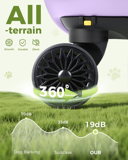 Lekereise Cat Carrier with Wheels (Purple), 180° Wide Open Rolling Cat Carrier for Social Outings, Stylish Design for Coffee Shops/Shopping, Soft-Sided Travel Tote for Cats & Small Dogs