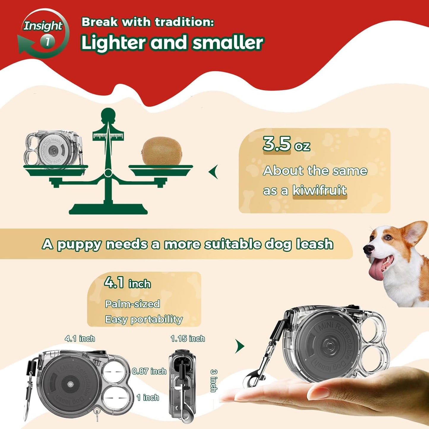 10ft Retractable Dog Leash for Small Dogs, Puppies, and Cats, 360° Tangle-Free, One-Handed Brake, Applicable to Pets of Small Size