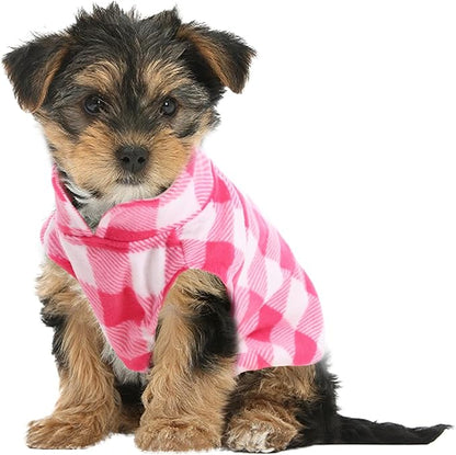 Kama Bridal Dog Spring & Autumn Winter Coat - Pullover Fleece Vest for Cats & Small/Medium Dogs - Thin Sweater - Pink & White Plaid (Pink, XXXS)