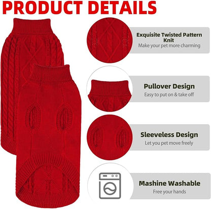 PUPTECK Winter Cat Sweater Coat - Soft Warm Cold Weather Clothes Knitwear for Kittens & Small Dogs Indoor Outdoor Wearing, Knitted Classic for Doggies Kitties, Red, M