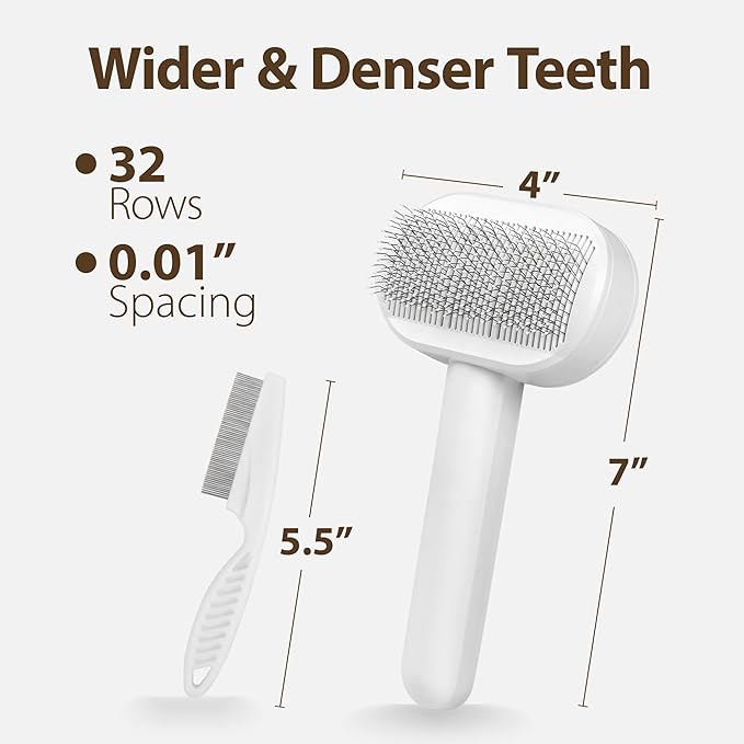 Soft Cat Brush for Indoor Cats Shedding with Protective Case, Flea Comb Included, Self-Cleaning Slicker Brush for Cats, Sensitive Cat Pet Hair Removal Tools Grooming Supplies